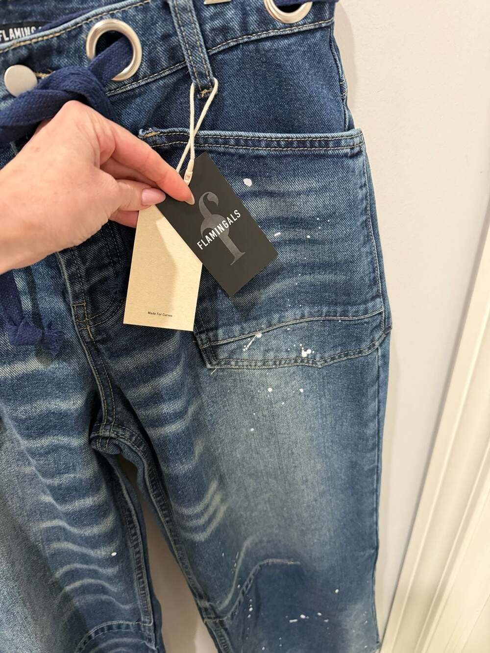 Women's Blue Washed Wide Leg Jeans - Picture 3 of 7